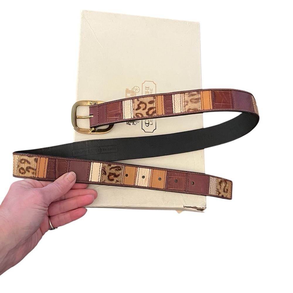 Fossil Brown and Black animal print leather belt brass hardware